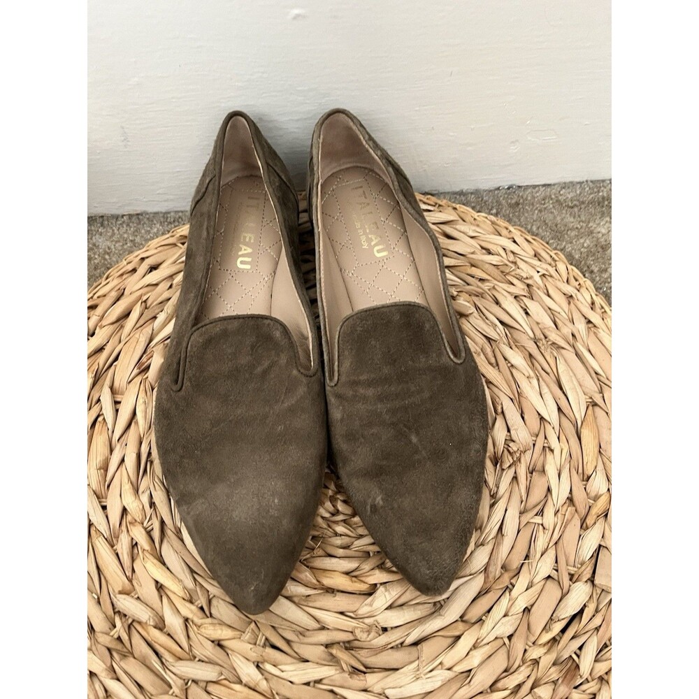 Italian Suede Loafers Flats US 8/8.5 Green Rustic Business Casual Quiet Luxury